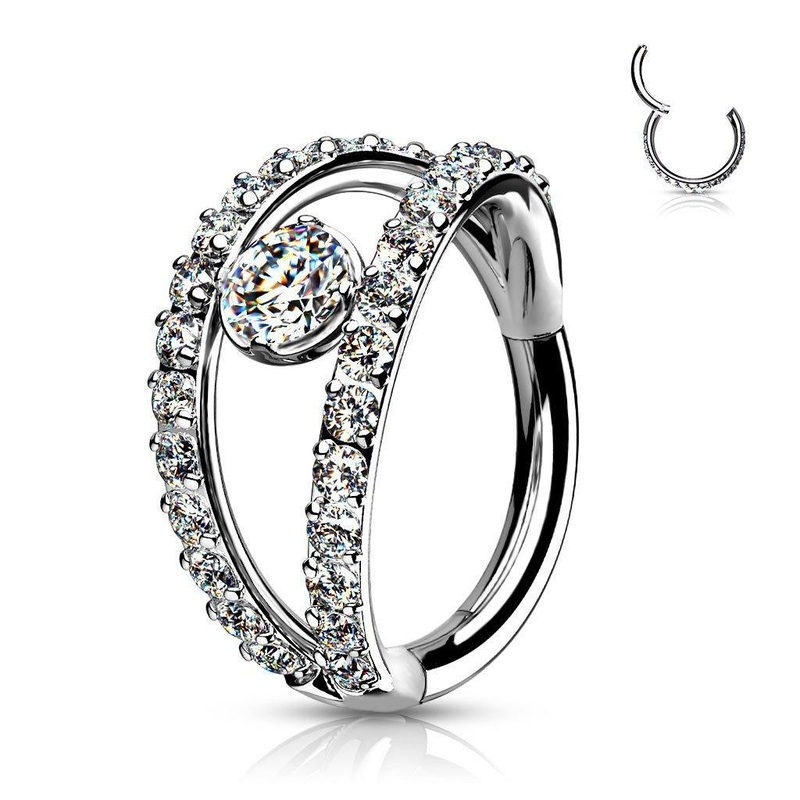 Double Hoop Paved Hinged Ring 16G 8mm