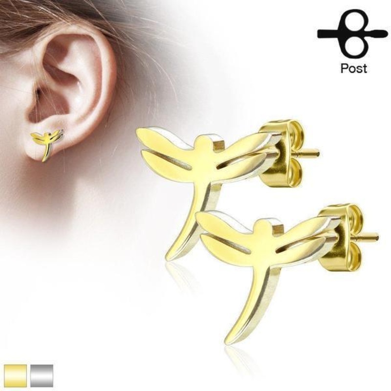 Dragonfly Earrings Pair Gold
