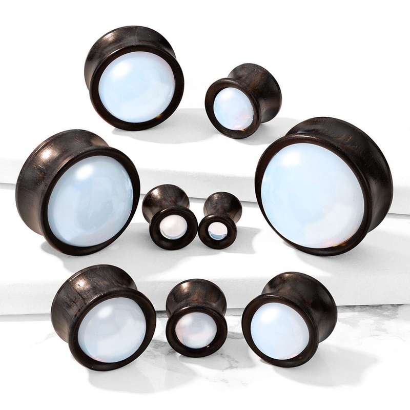 Ebony Wood with Opalite Inlay Plugs (2 gauge – 1 inch) 2 g