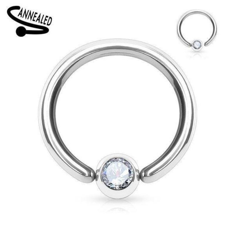 Fixed Side Gem Captive Ring 16G – 14G 18G 8mm 3mm