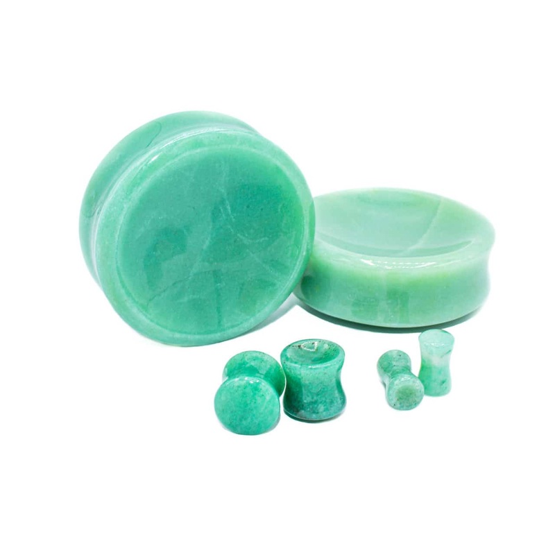 Green Aventurine Concave/Convex Stone Plugs  (8 gauge – 1 7/8 inch) 8 g