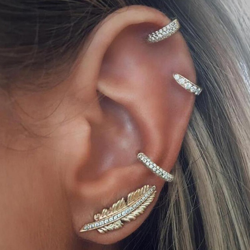 Harlow Crystal Ear Cuff Leaf Ear Climber 4 Pieces Hoop Earring Set