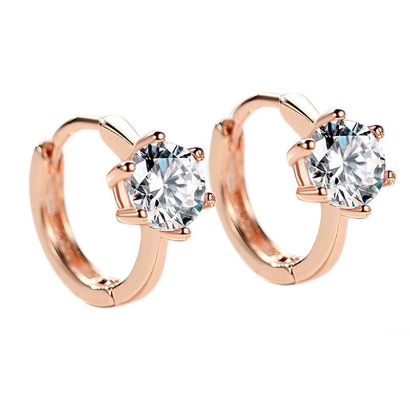 Kate Simple Single Crystal Small Hoop Huggie Earrings Rose Gold