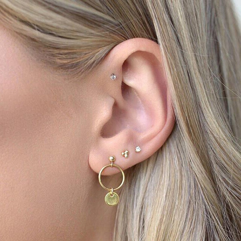 Leonie Boho Cartilage Helix Lobe Piercing Earring Set 4 Pieces in Gold