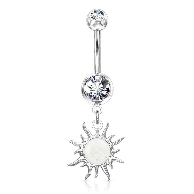 Opal Glitter Sun Belly Bar 14G Gold