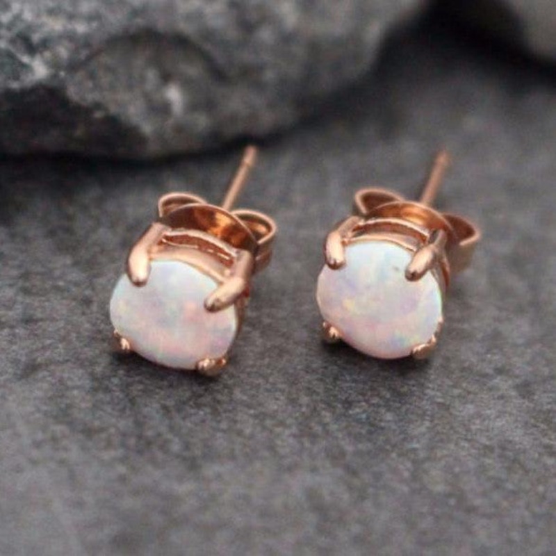 Opal Stud Earrings in Rose Gold