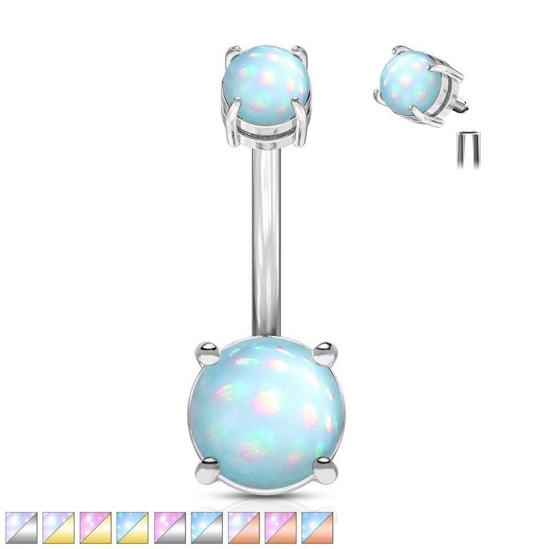 Opalescent Belly Bar 14G Gold Pink