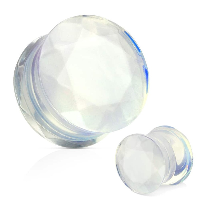 Opalite Facet Cut Stone Plugs (8 gauge – 1 & 7/8 inch) 8 g