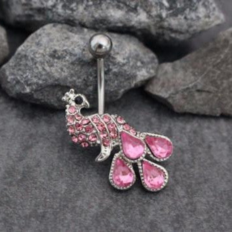 Peacock Navel Ring in Pink Baby Pink