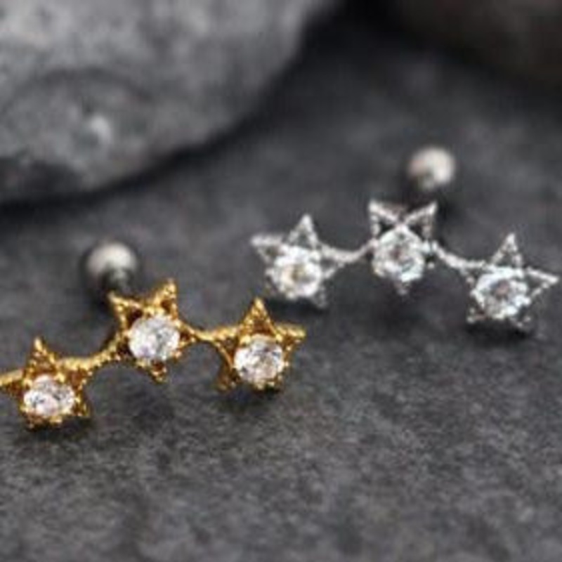 Pixie Triple Star 16G Ear Piercing Gold