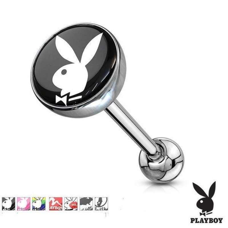 PLAYBOY Logo Barbell 14G Rainbow Bunny