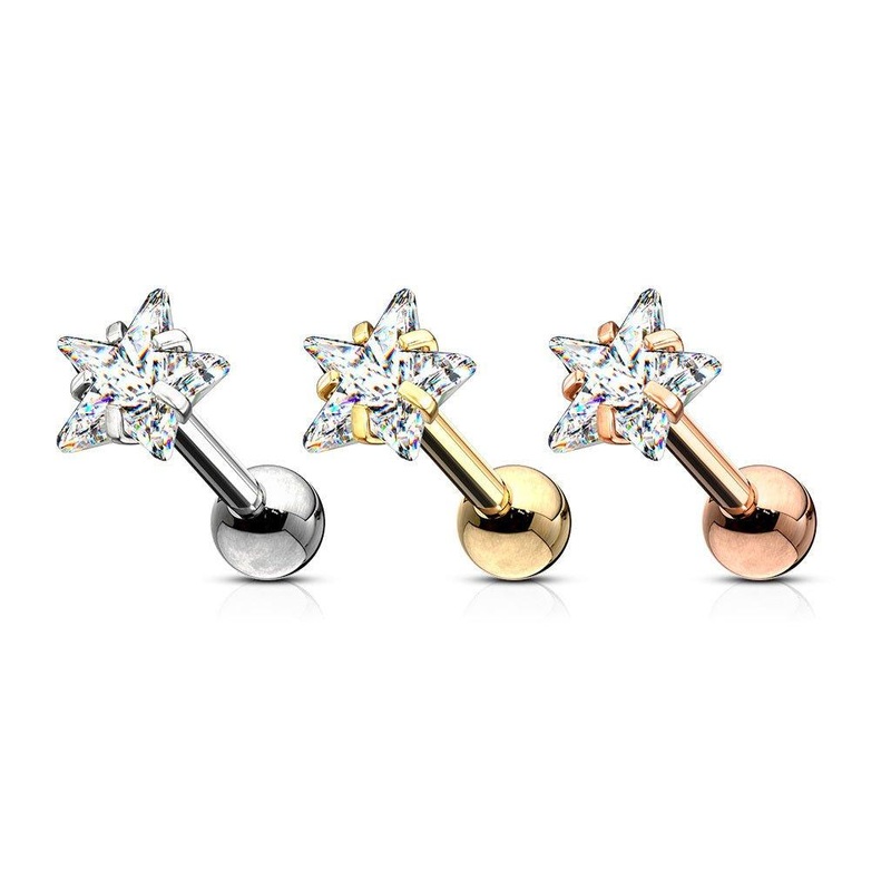 Prong Star Cartilage Bar 16G Gold 6mm 3mm