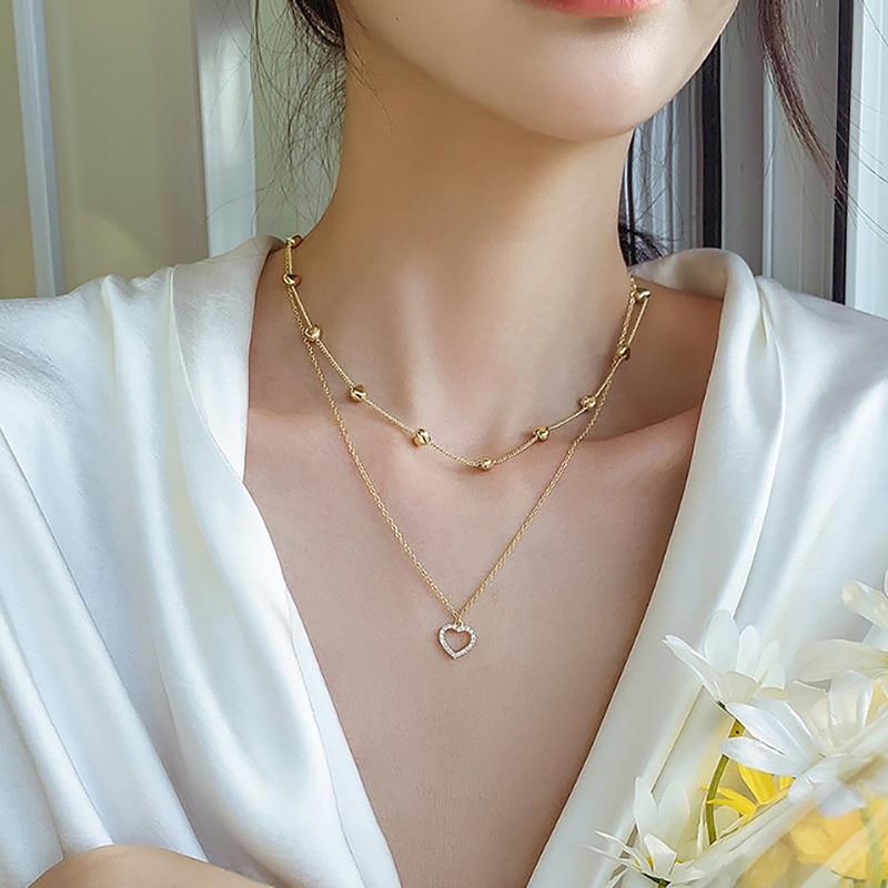 Saros Heart Double Layered Gold Chain Choker Necklace