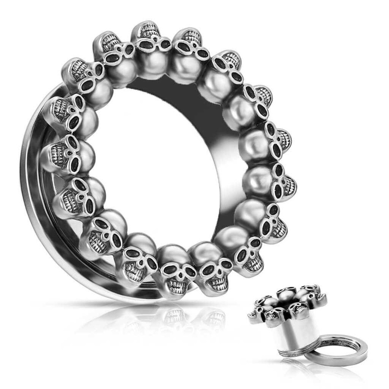 Skull Rimmed Steel Flesh Tunnels  (2 gauge – 1 inch) 2 g