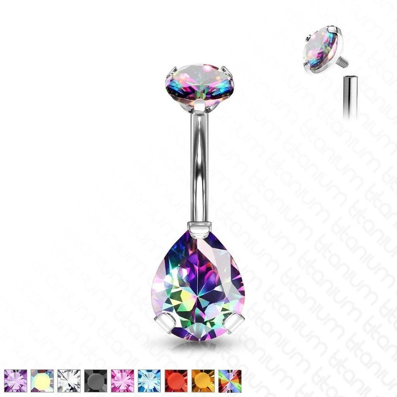 Titanium Prong Drop Gem Belly Bar 14G Black