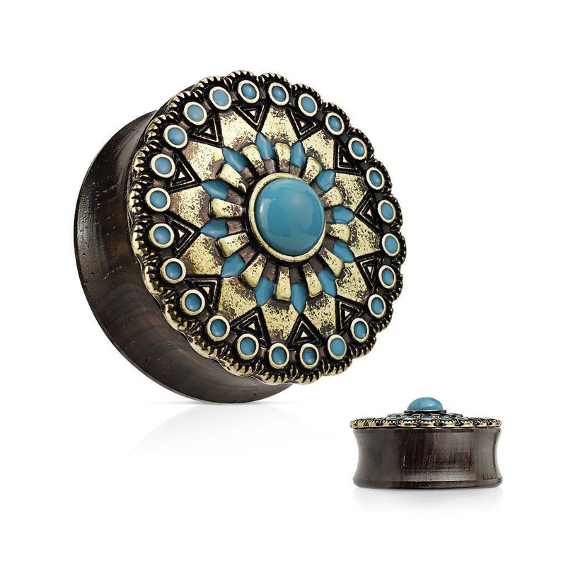 Turquoise and Ebony Wood Plug 8mm-25mm 8mm(0G)