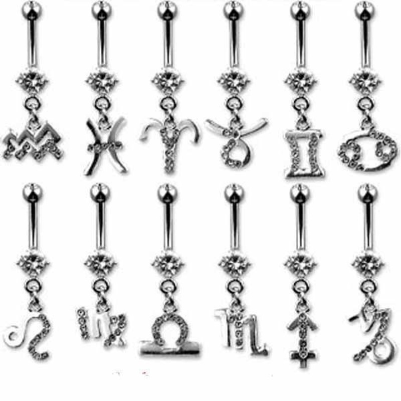 Zodiac Belly Bar 14G Aquarius
