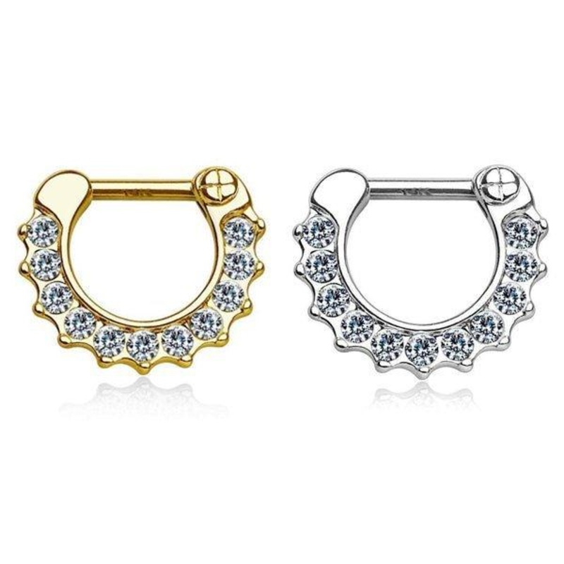 14kt Gold Paved Septum Clicker 16G White Gold