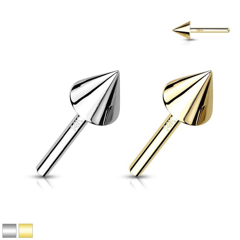 14kt Gold Threadless Spike Top White Gold 2mm