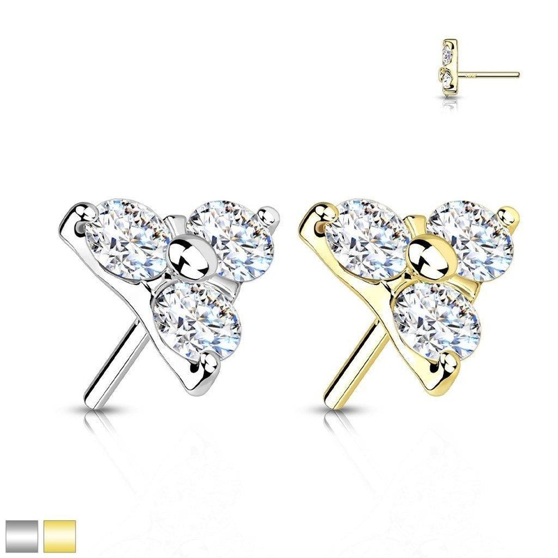 14kt Gold Threadless Tri Gem Top White Gold