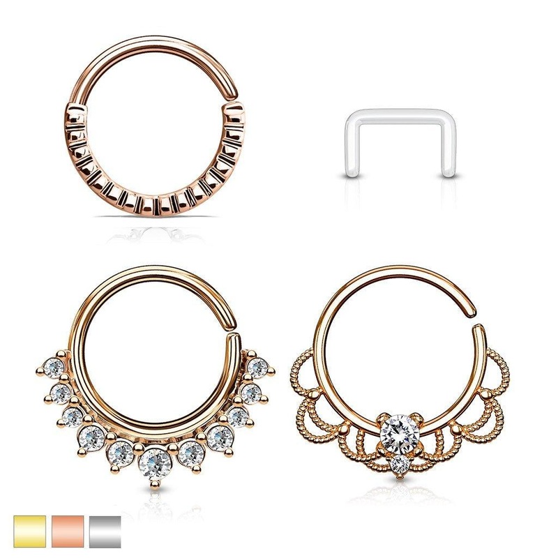 3pc Twist Rings and Retainer 16G Gold
