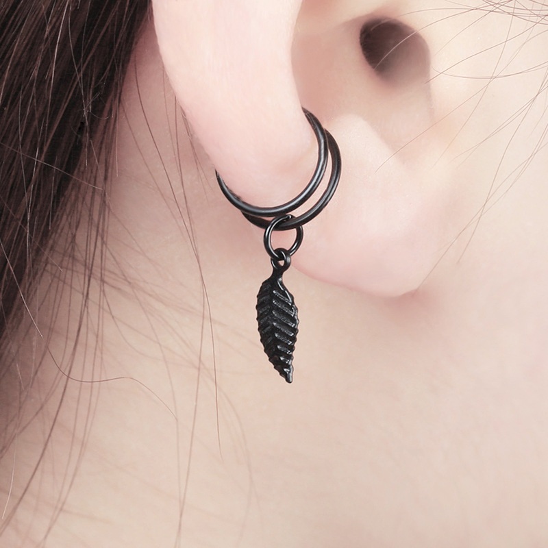 Aluma Leaf Dangle Wired Ear Cuff Earring Black