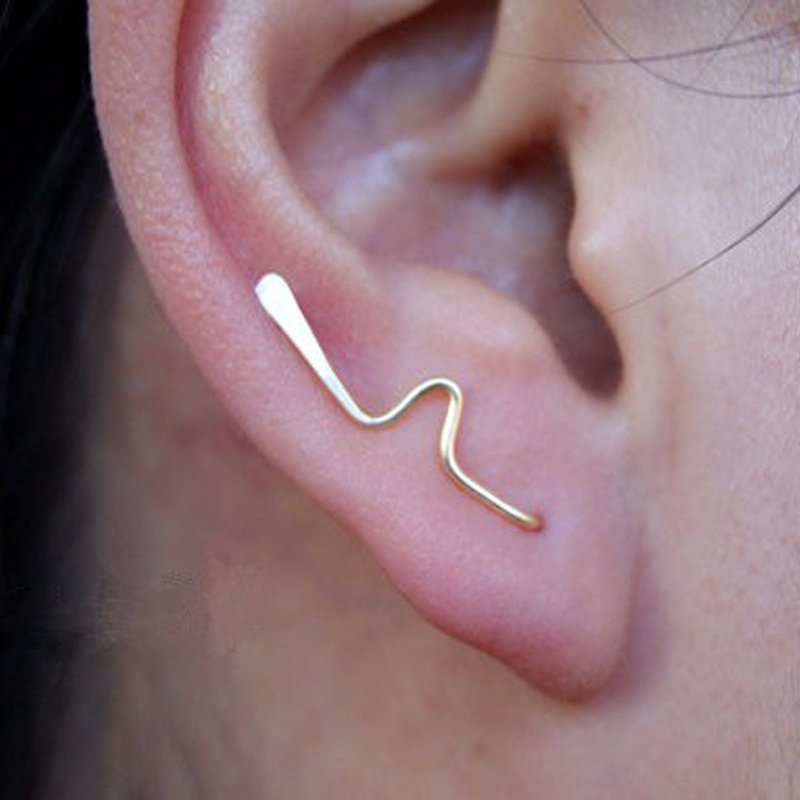 Amias Minimalist Heartbeat Wired Ear Climber Earrings 14K Gold Filled