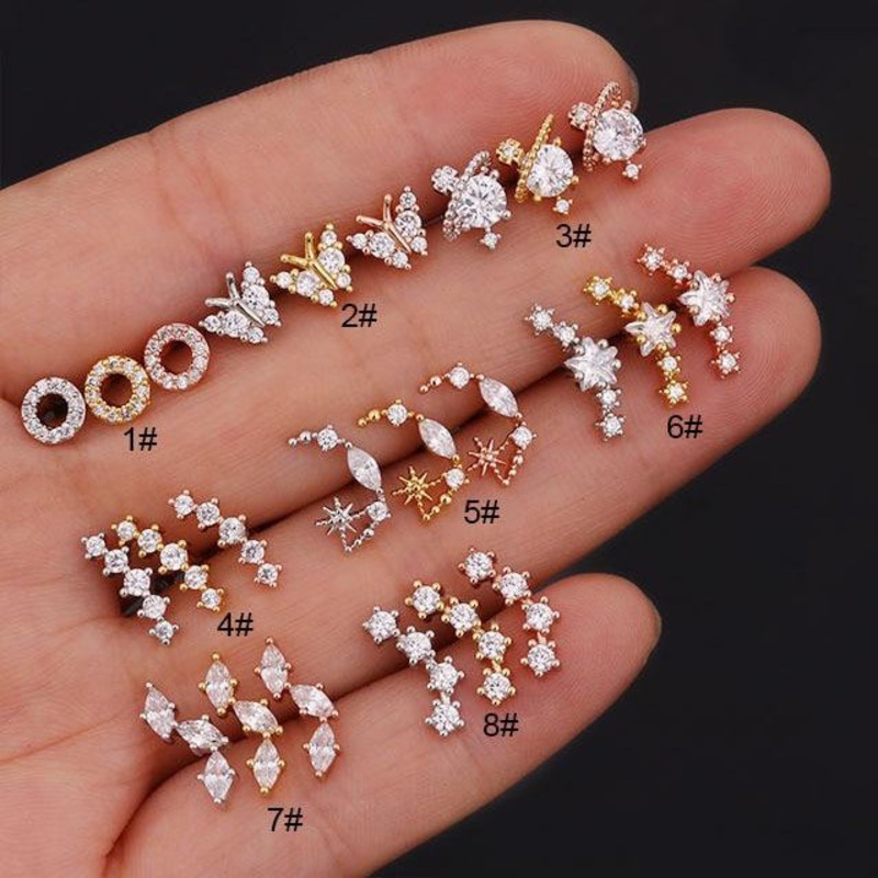 Aries Celestial Star Cartilage Helix Ear Piercing Earring Studs 16G No.1 Rose Gold