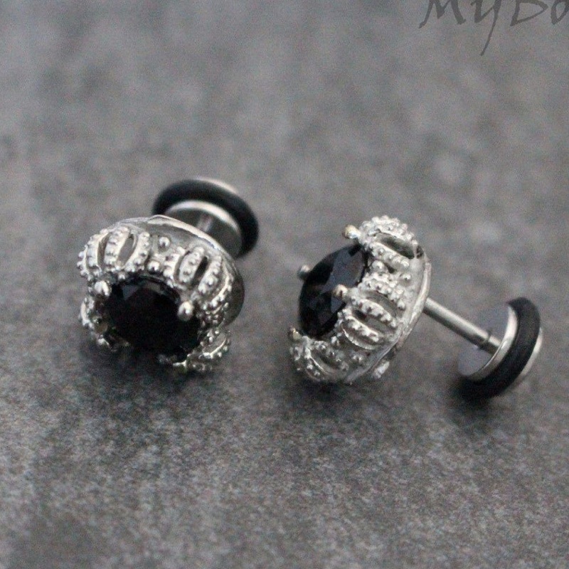 Black Crystal Barbell Stud Single Piercings (1)