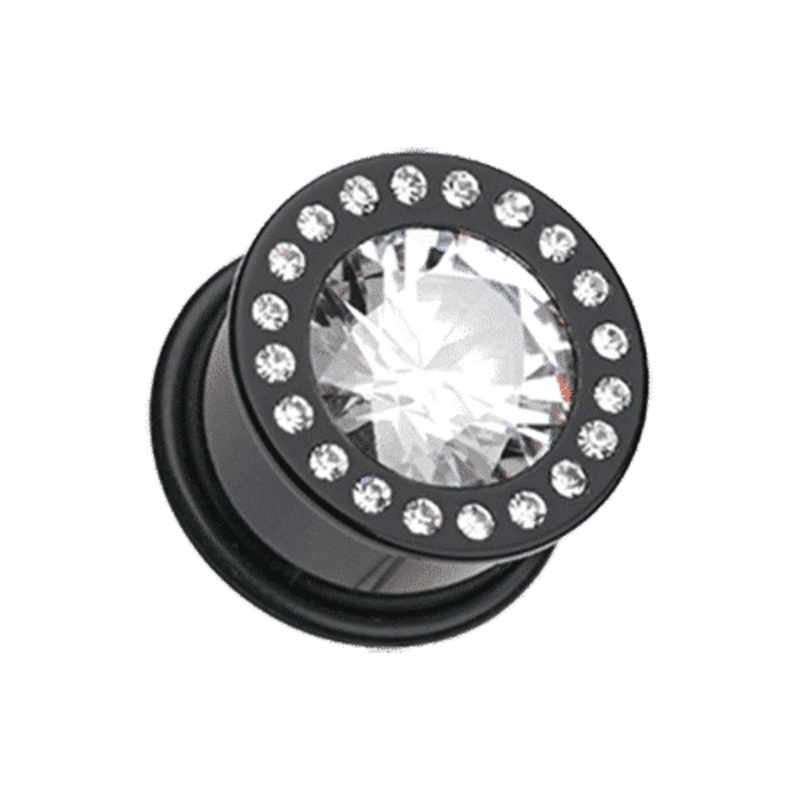 Crown Jewel Black Acrylic Single Flare Bling Plugs (6 gauge – 9/16 inch) 6 g