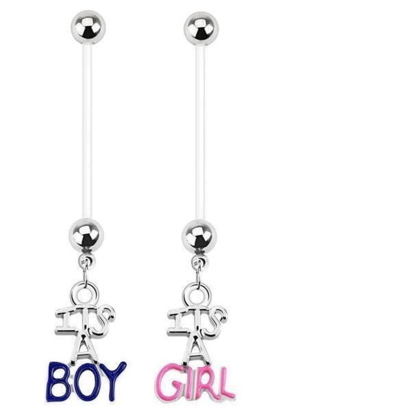 Gender Pregnancy Belly Bar 14G Blue