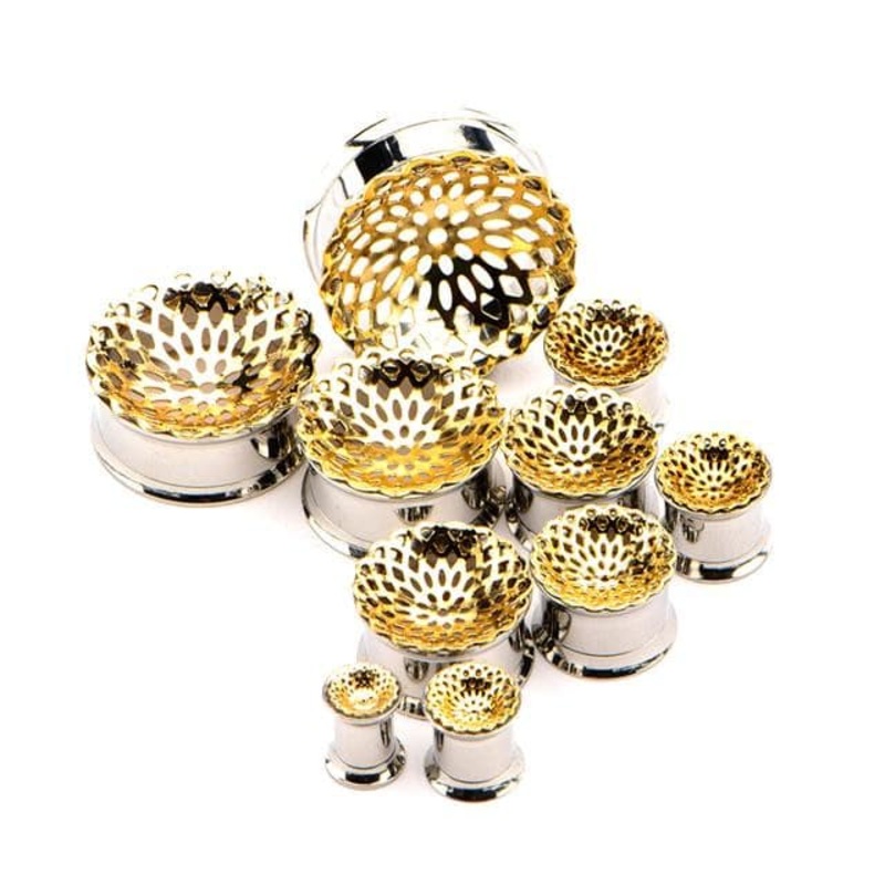 Gold Mandala Plugs (0 gauge – 1 inch) 0 g