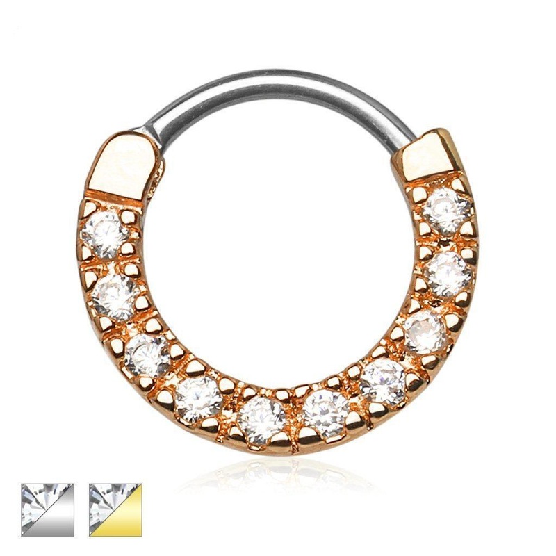 Gold Plated Gem Paved Septum Clicker 16G Gold