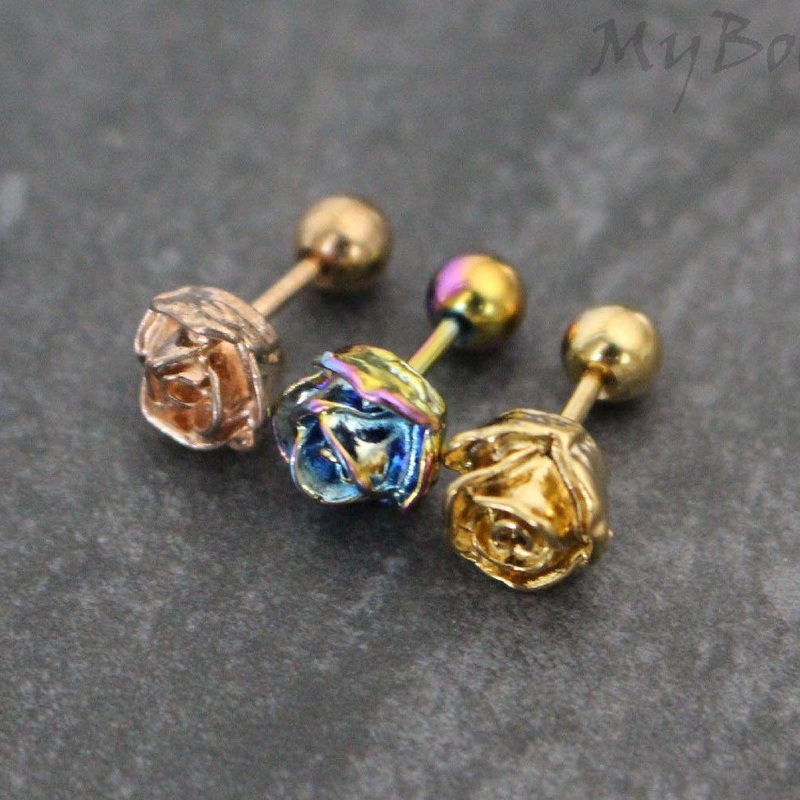 Hannah Rose 16G Barbell Ear Piercing Earring Set of 6 Piercings (1 each of color)