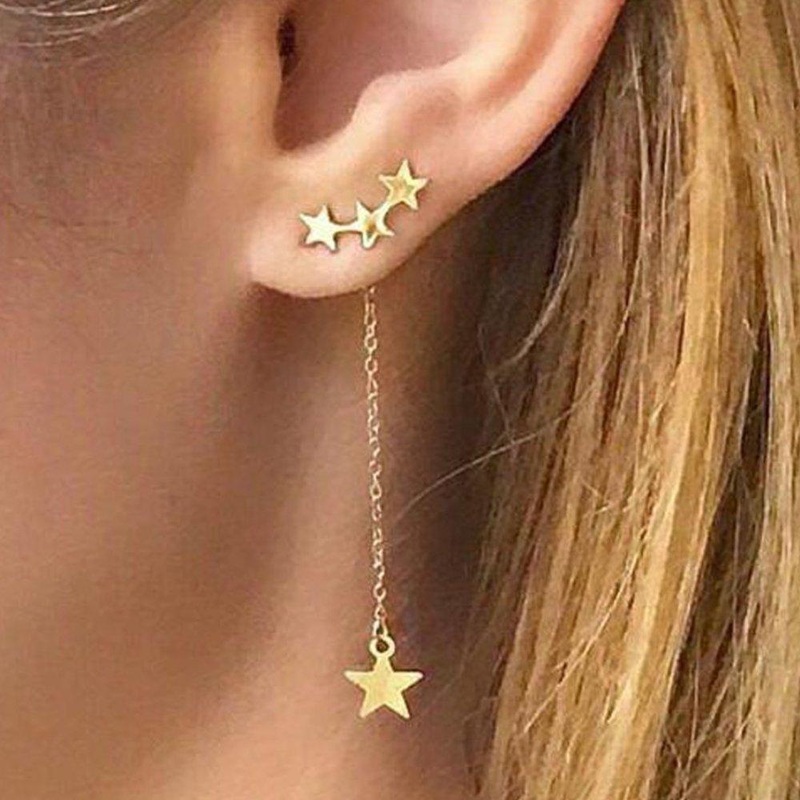 Lalala Triple Star Ear Climber Dangle Drop Earring in Gold