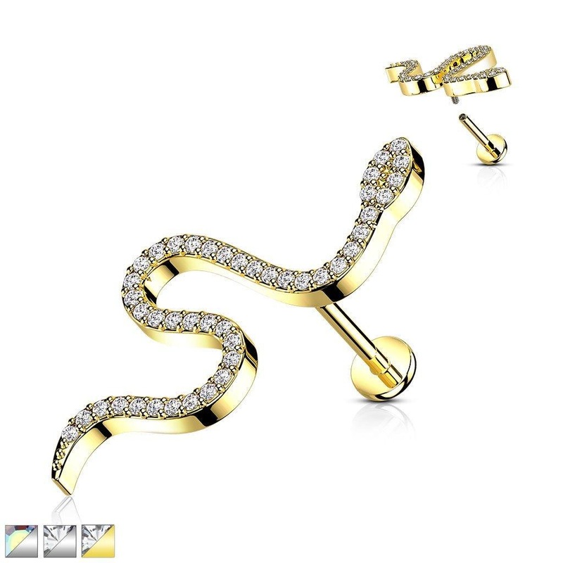 Long Paved Snake I.T. Labret 16G 6mm Gold/Clear