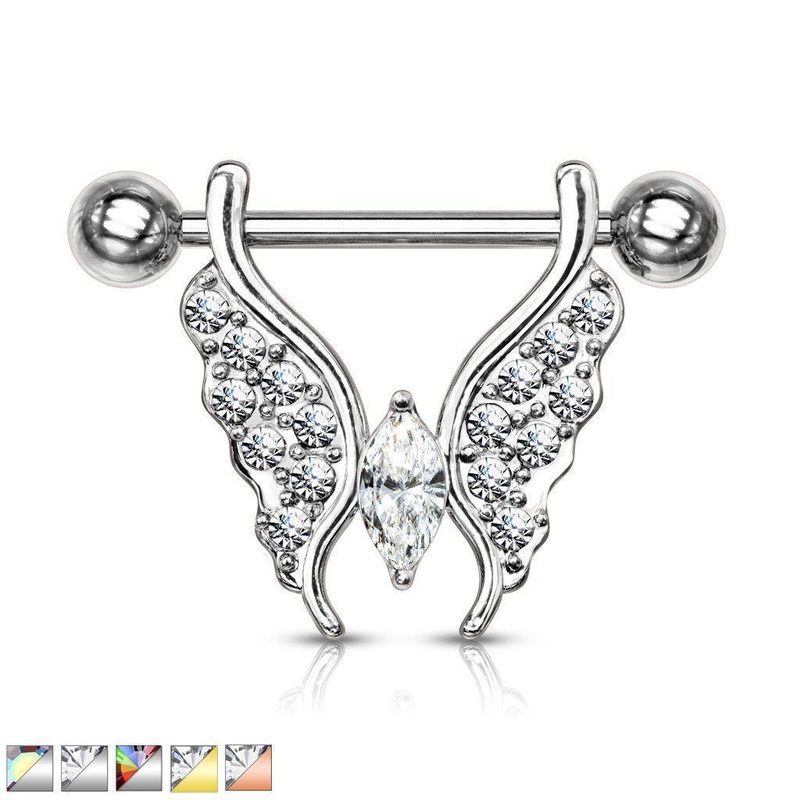Marquise Butterfly Nipple Dangle 14G 12mm Gold Clear