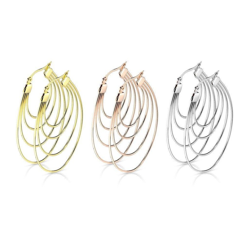 Multi Oval Earrings Pair Gold