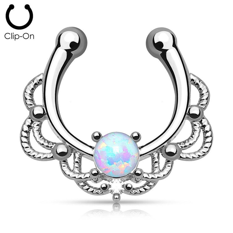 Opal Filigree Non-Piercing Septum Ring