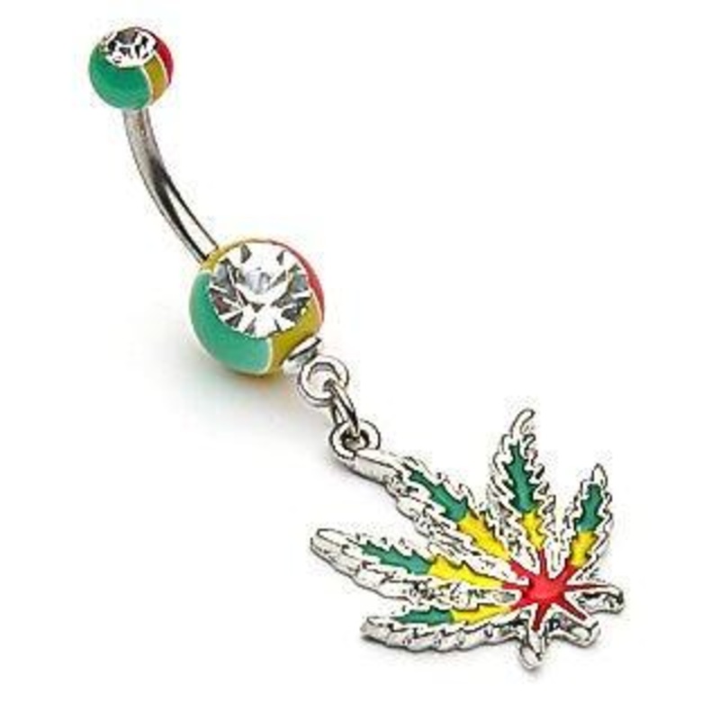 Rasta Pot Leaf Belly Bar 14G