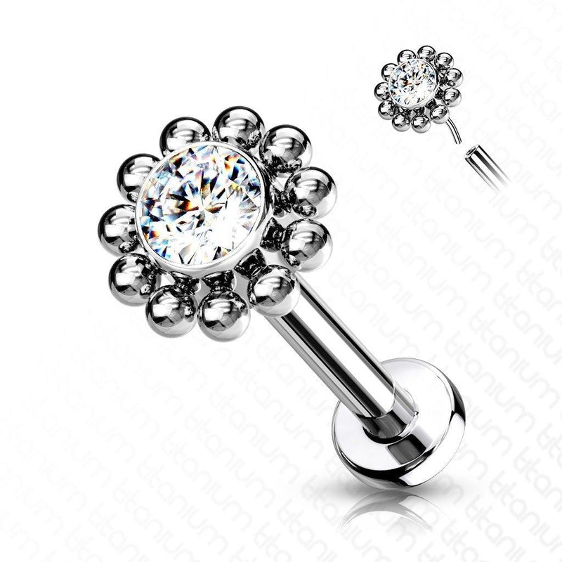 Titanium Threadless Beaded Gem Labret 18G