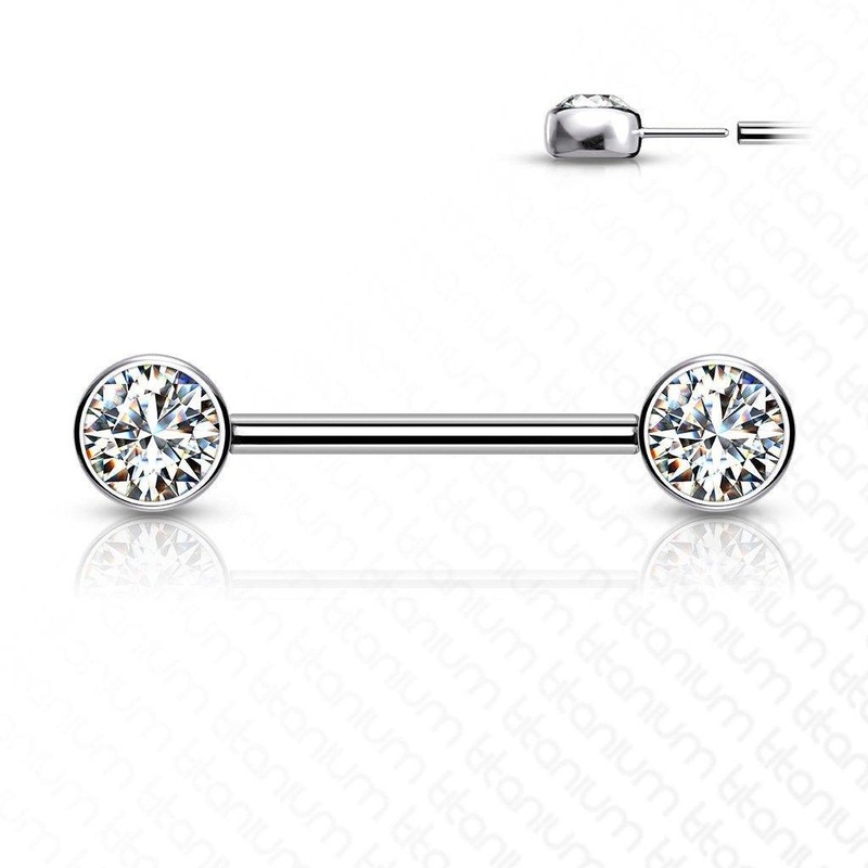 Titanium Threadless Gem Nipple Bar 14G 12mm