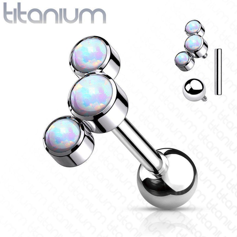 Titanium Triple Opal Cartilage Bar 16G