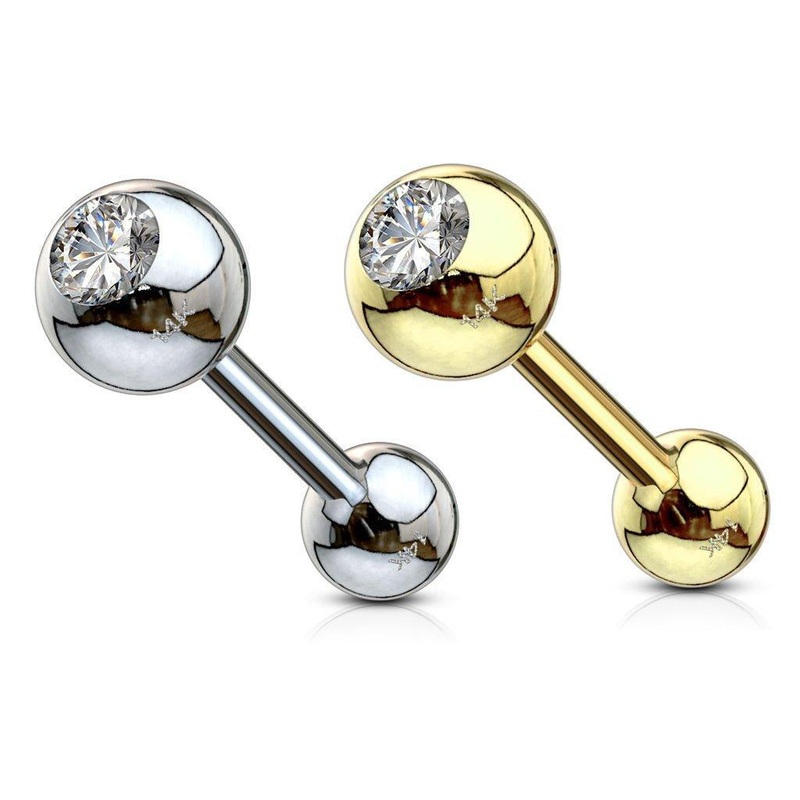 14kt Gold Gem Barbell 14G 16mm Yellow Gold