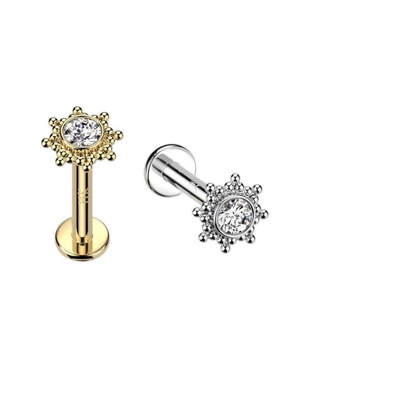 14kt Gold Gem Starburst Labret White Gold 6mm