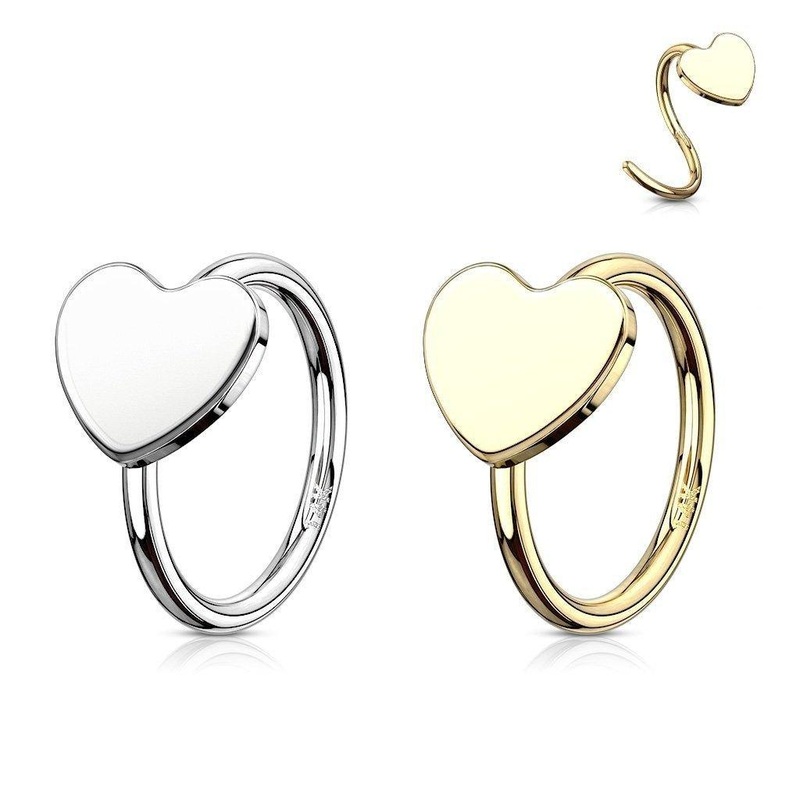 14kt Gold Heart Twist Ring 20G 8mm White Gold