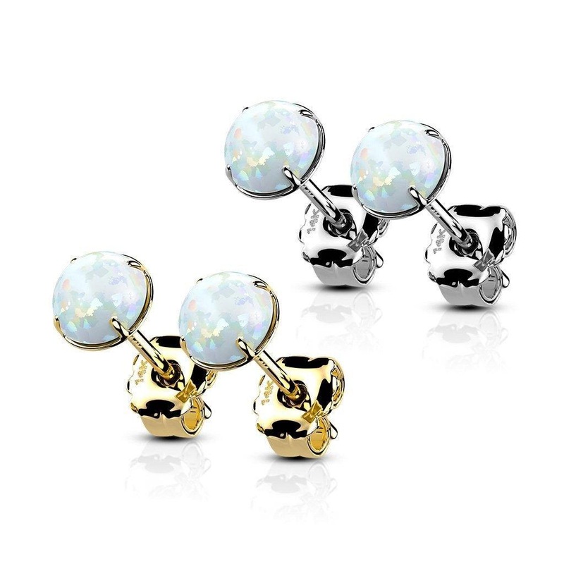 14kt Gold & Opal Martini Stud Earring PAIR White Gold 3mm