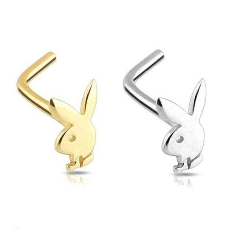 14kt Gold Playboy Nose L Bend 20G White Gold