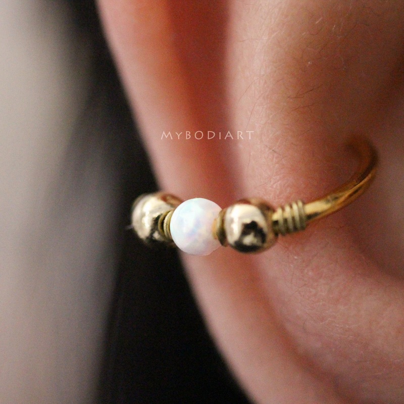 Andromeda Opal Ring Ear Piercing Gold & Opalite