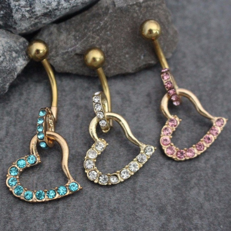 Anja Heart Belly Ring Clear Crystals